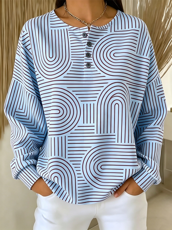 Loose Casual Striped Sweatshirt