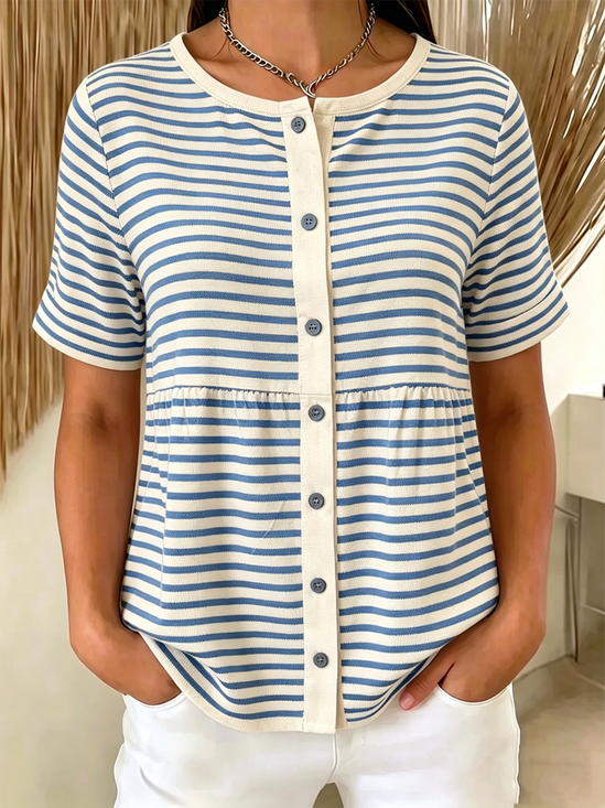 Vintage Loose Striped Crew Neck Shirt