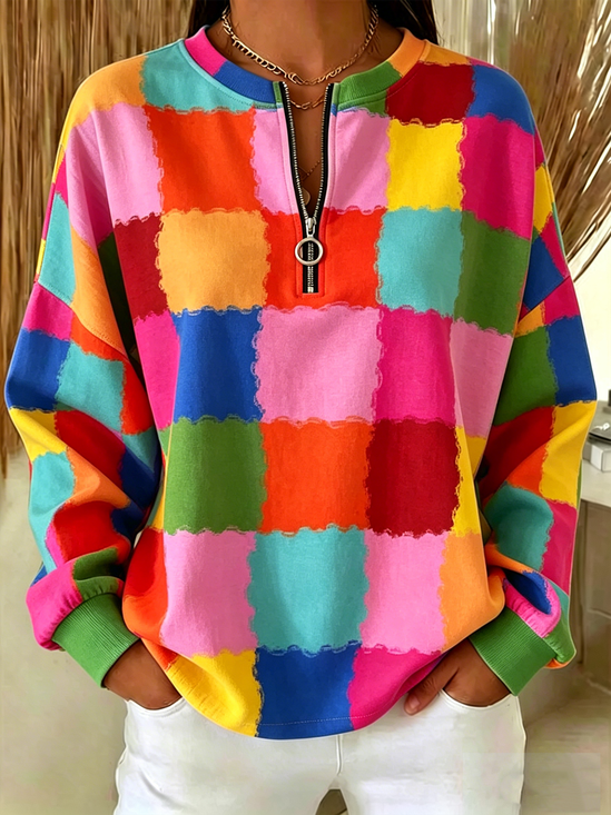 Loose Geometric Crew Neck Casual Sweatshirt