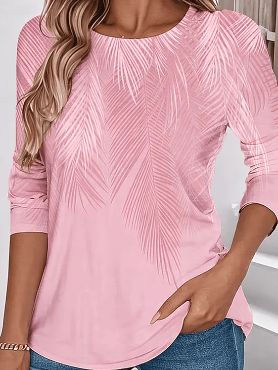 Women's Long Sleeve T-shirt Spring/Fall Pink Abstract Printing Jersey Crew Neck Daily Going Out Casual Top