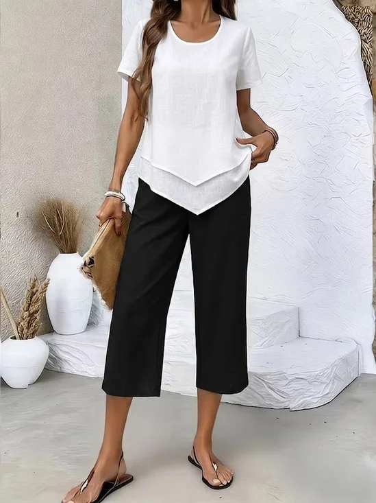 Women's Printing Plain Daily Going Out Two-Piece Set Black-white Casual Summer Top With Pants Matching Set