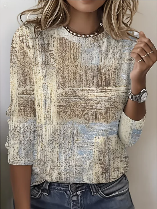 Women's Long Sleeve T-shirt Spring/Fall As Picture Abstract Printing Jersey Crew Neck Daily Going Out Casual Top