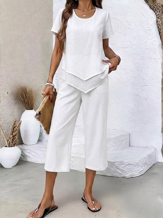Women's Printing Plain Daily Going Out Two-Piece Set White Casual Summer Top With Pants Matching Set