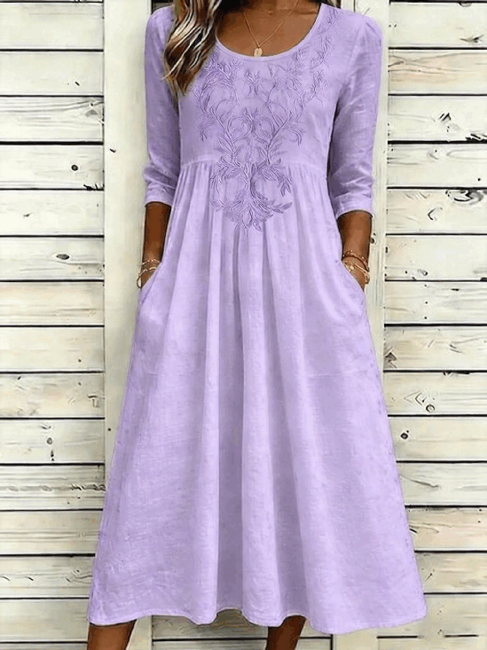 Floral Print Casual A-Line Maxi Dress with Pockets