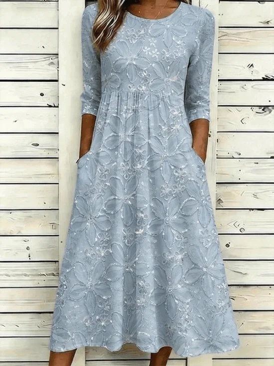 Daisy Floral Sequin Print Casual A-Line Maxi Dress