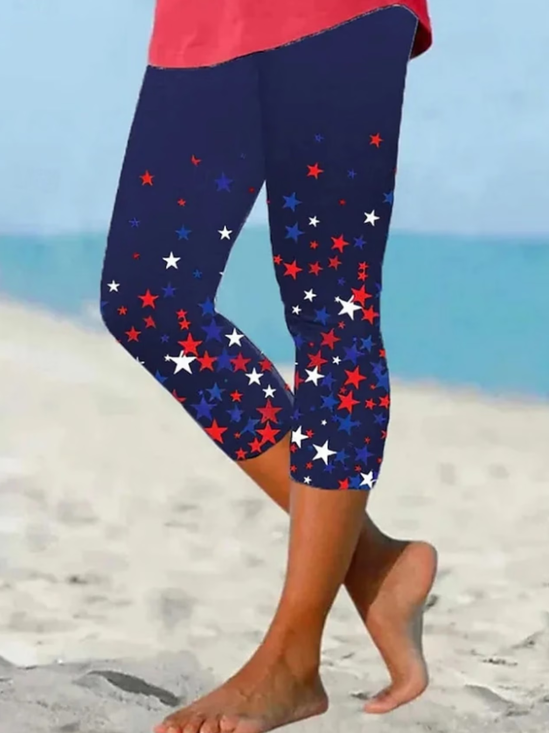 Women's  Elastic Waist H-Line Leggings Daily Going Out Pants Navyblue Casual Printing Independence Day (Flag) Summer Pants