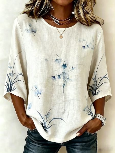 Crew Neck Loose Elegant Shirt