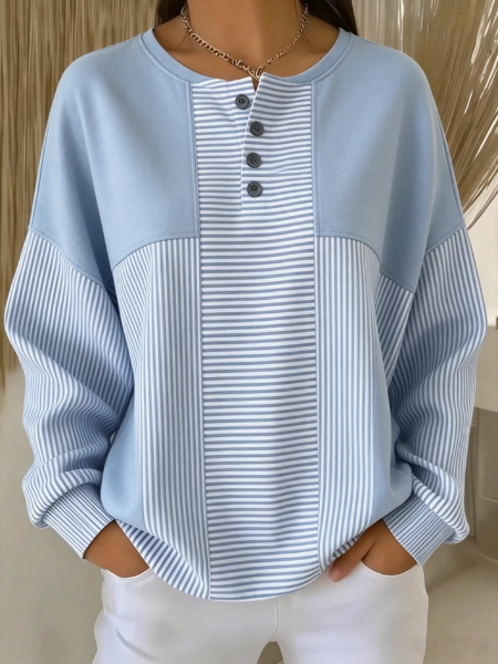 Striped Others Loose Casual Sweatshirt