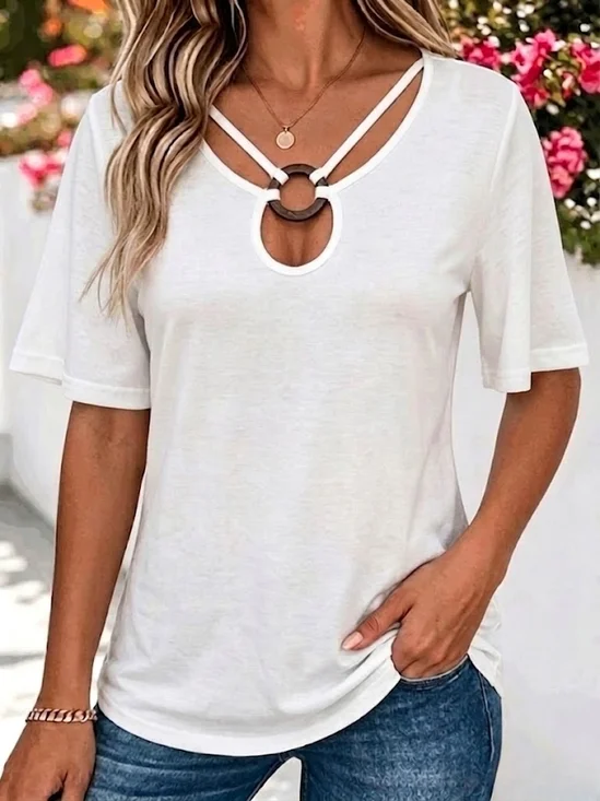 Plain Crew Neck Loose Sexy T-Shirt