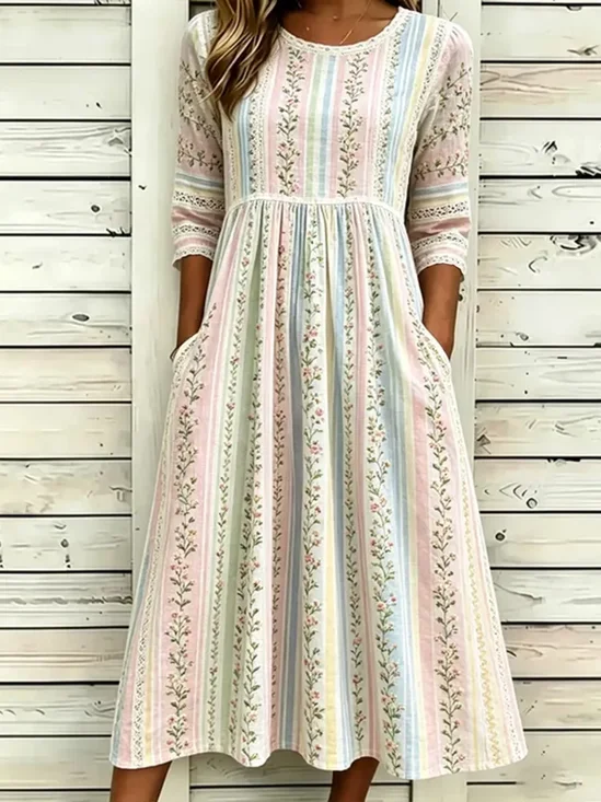 Women's Half Sleeve Summer As Picture Floral Printing Crew Neck Daily Going Out Casual Maxi H-Line Dress