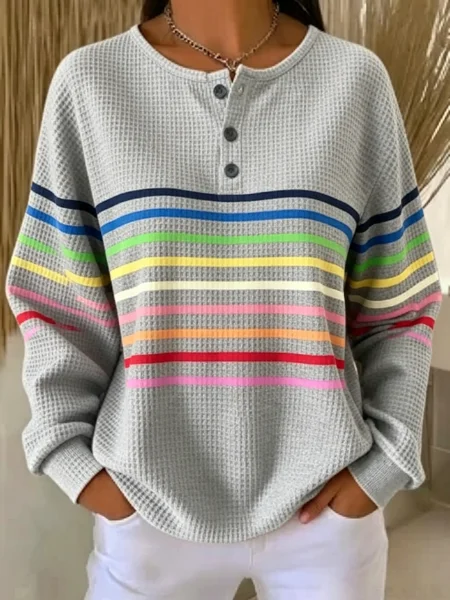 Loose Others Casual Striped Sweatshirt