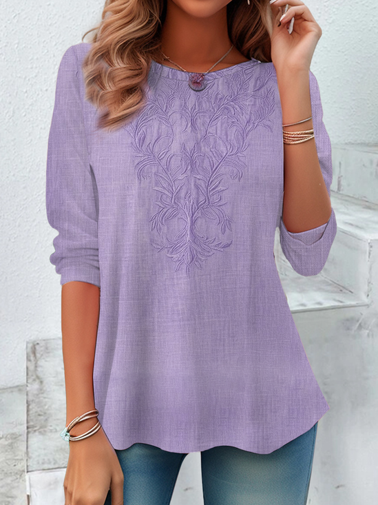 Women's Long Sleeve T-shirt Spring/Fall Purple Floral Jersey Crew Neck Daily Going Out Casual Top