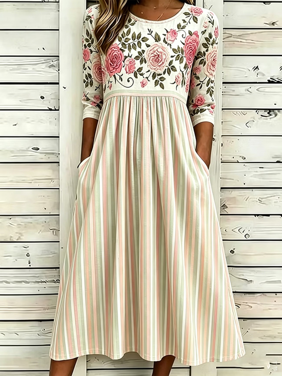 Women's Half Sleeve Summer As Picture Floral Printing Crew Neck Daily Going Out Casual Maxi H-Line Dress