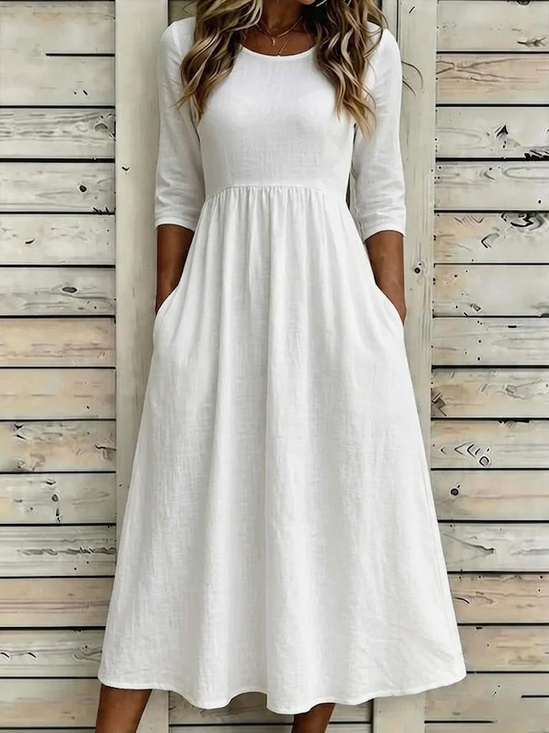 Women's Half Sleeve Summer White Plain Printing Crew Neck Daily Going Out Casual Maxi H-Line Dress