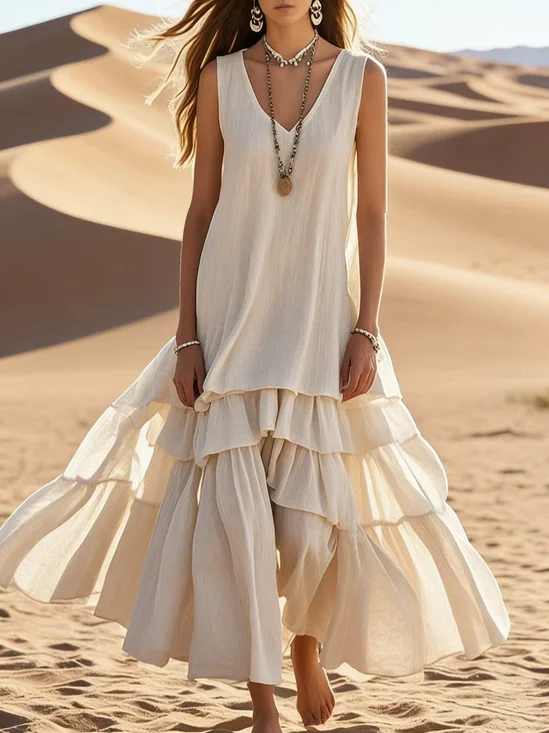 Casual Plain V Neck Maxi Dress