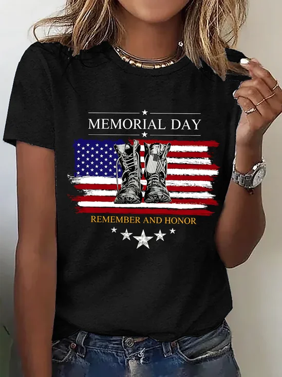 Women's Memorial Day American Flag Boots, Remember Honor Veteran Tribute Tee