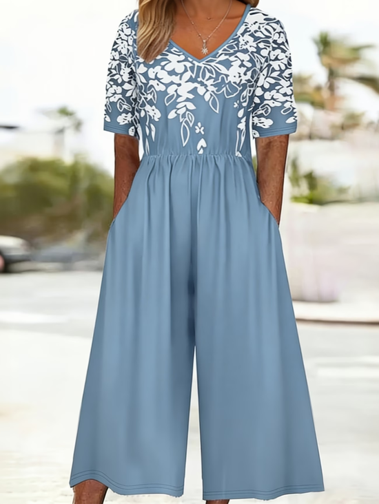 Women's H-Line V Neck Daily Going Out Casual Printing Floral Summer Ankle Pants Jumpsuit Romper