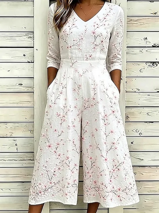 Women's H-Line V Neck Daily Going Out Casual Printing Floral Summer Ankle Pants Jumpsuit Romper