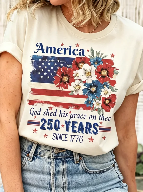 Women's 250th Anniversary Of The Founding Of the United States Lettern Printed Cotton Vintage Short Sleeve V Neck 3D Printing Aemerica Flag Daily Going Out Casual T-Shirt  Independence Day