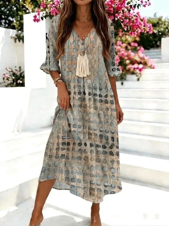 Tie Dye Regular Fit Boho V Neck Dress With No