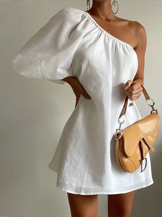 Casual Plain One Shoulder Midi Dress