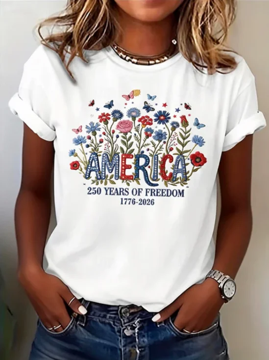 Women's Short Sleeve T-shirt Summer White Independence Day (Flag) Printing Jersey Crew Neck Daily Going Out Casual Top