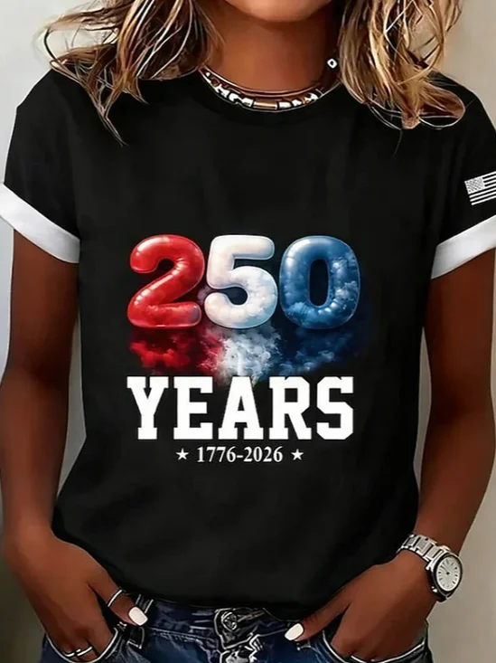 Women's Short Sleeve T-shirt Summer Black Independence Day (Flag) Printing Jersey Crew Neck Daily Going Out Casual Top