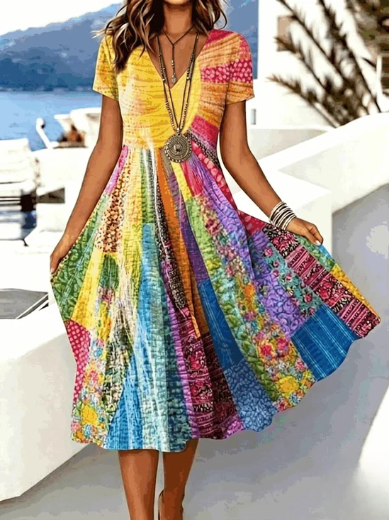 Regular Fit Casual Random Print Dress With No