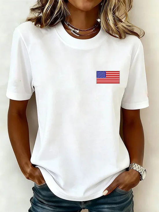Women's Short Sleeve T-shirt Summer White Independence Day (Flag) Printing Jersey Crew Neck Daily Going Out Casual Top