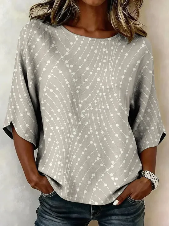 Women's Half Sleeve Blouse Summer Light Khaki Abstract Printing Crew Neck Daily Going Out Vintage Top