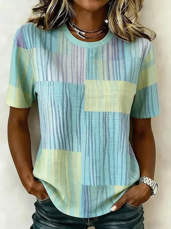 Women's Short Sleeve T-shirt Summer Pink Abstract Printing Jersey Crew Neck Daily Going Out Casual Top