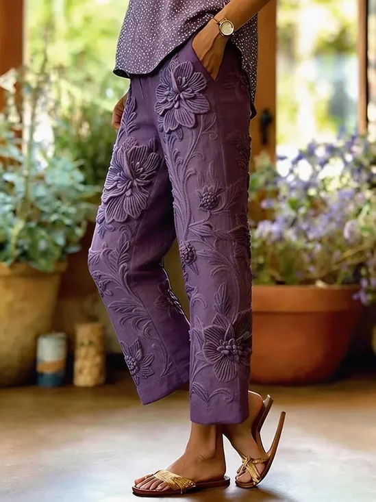 Women's  H-Line Baggy Pants Daily Going Out Pants Purple Casual Printing Floral Spring/Fall Pants
