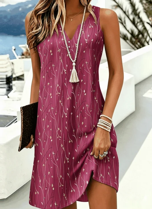 Vacation Jersey Loose Notched Dress With No