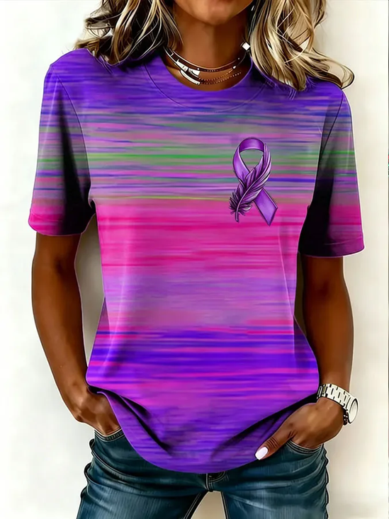 Women's Short Sleeve T-shirt Summer Purple Abstract Printing Jersey Crew Neck Daily Going Out Casual Top