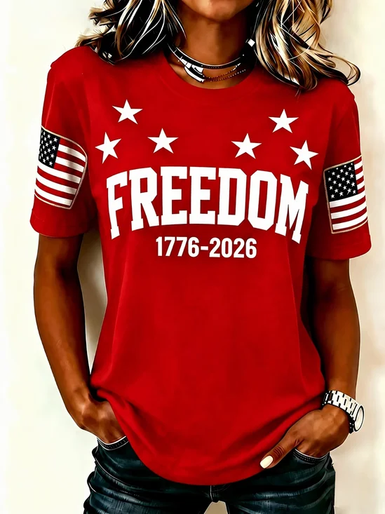 Women's Short Sleeve T-shirt Summer Red Independence Day (Flag) Printing Jersey Crew Neck Daily Going Out Casual Top