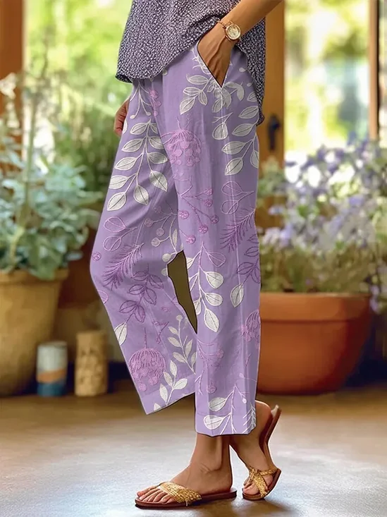 Women's  H-Line Baggy Pants Daily Going Out Pants Purple Casual Printing Floral Spring/Fall Pants