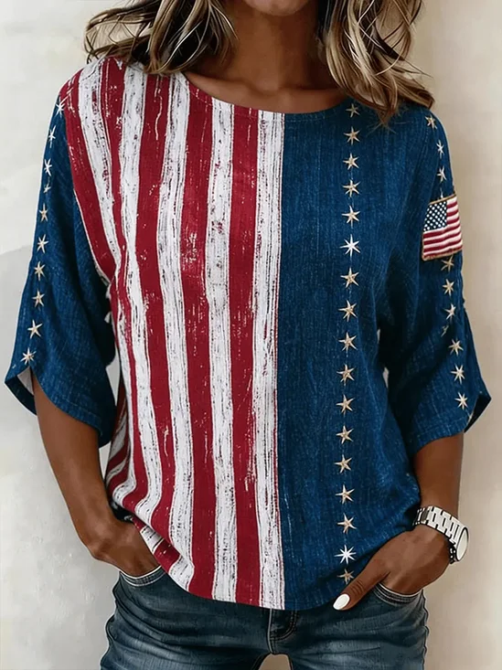 Women's Half Sleeve Blouse Summer As Picture Independence Day (Flag) Printing Crew Neck Daily Going Out Vintage Top