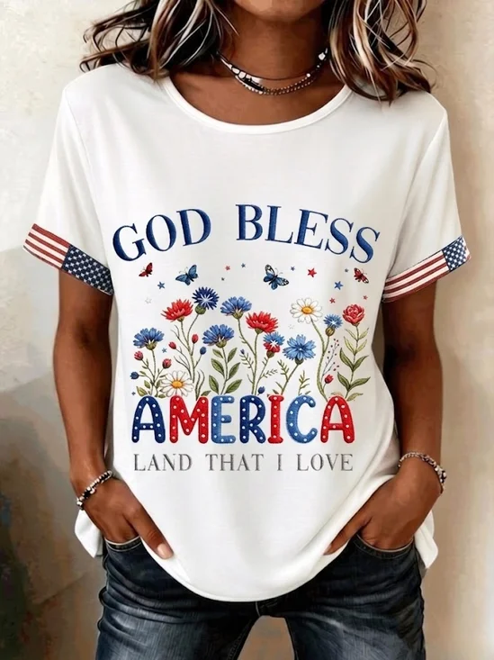 Casual Crew Neck Usa/Us/American T-Shirt