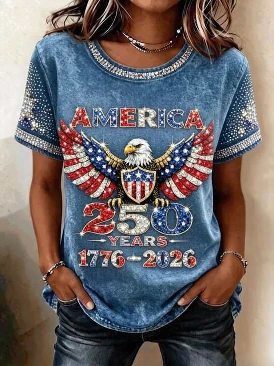 Usa/Us/American Crew Neck Casual Loose T-Shirt