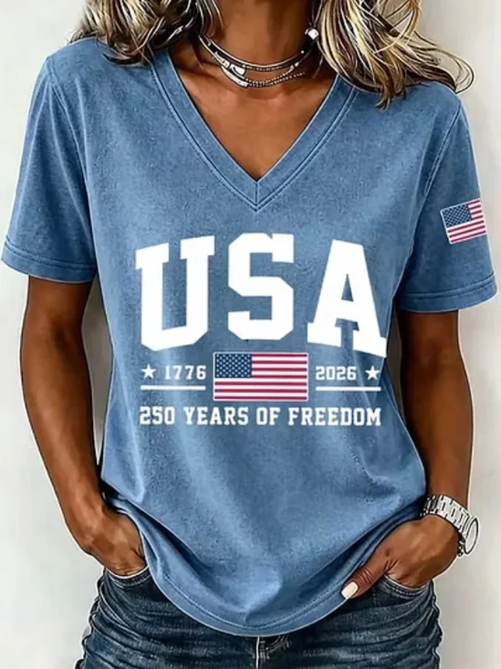 Loose Casual Independence Day T-Shirt