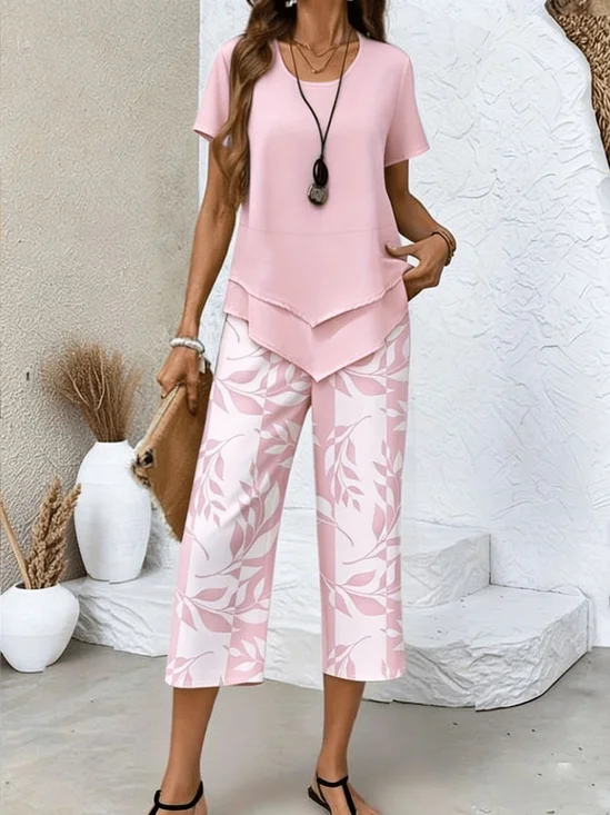 Women's Printing Floral Daily Going Out Two-Piece Set Pink Casual Summer Top With Pants Matching Set