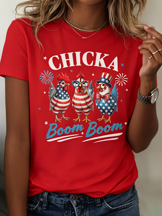 Women's Short Sleeve T-shirt Summer Red Independence Day (Flag) Printing Jersey Crew Neck Daily Going Out Casual Top
