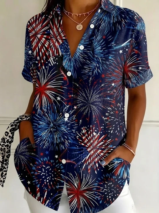 Loose Shirt Collar Independence Day Casual Shirt