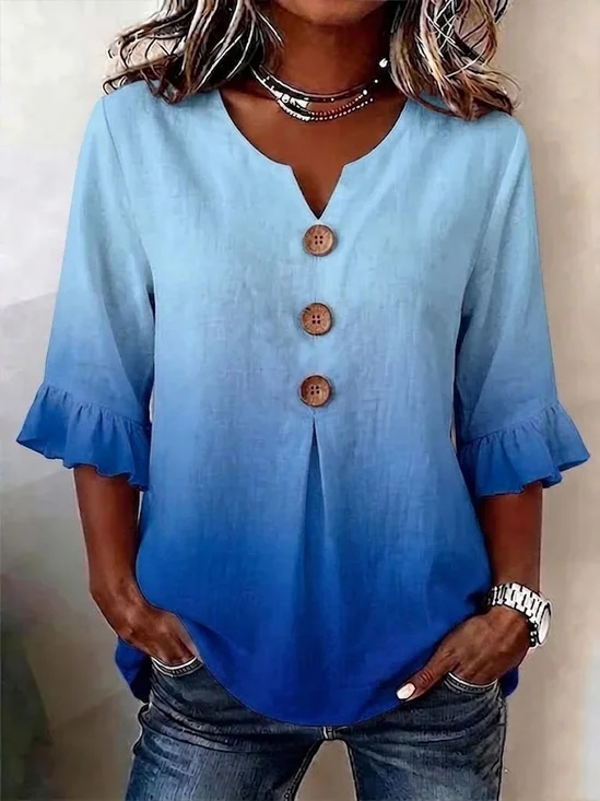 Ombre Casual Regular Fit V Neck Blouse