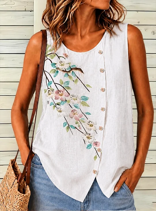 Casual Crew Neck Plain Tank Top