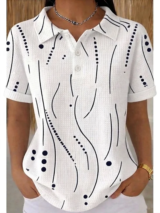 Casual Striped Loose Polo Collar T-Shirt