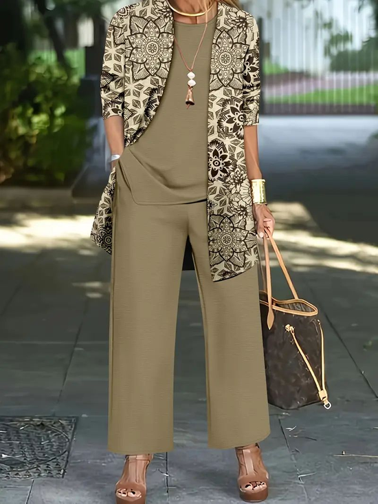 Women's Printing Abstract Daily Going Out Matching Outfit Khaki Casual Spring/Fall Multi-Piece Set Matching Set