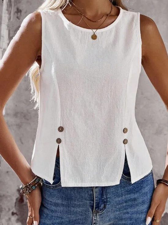 Cotton And Linen Casual Plain Tank Top