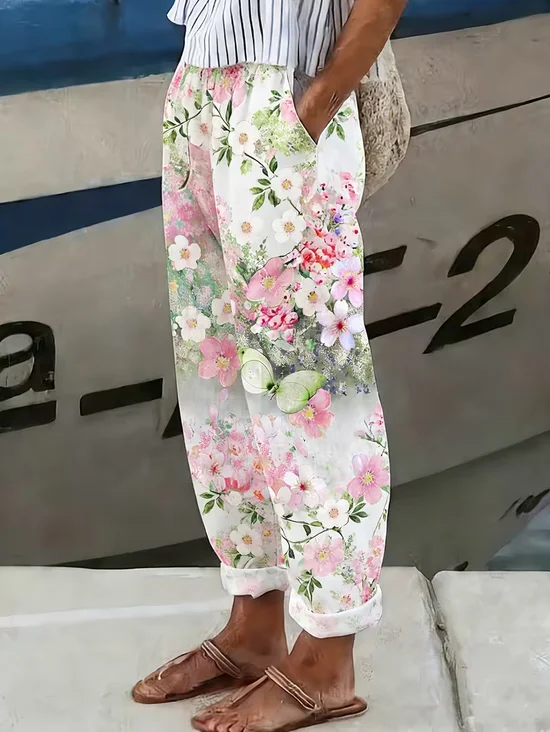 Women's  H-Line Baggy Pants Daily Going Out Pants As Picture Casual Printing Floral Spring/Fall Pants