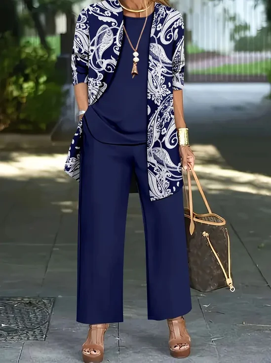 Women's Printing Paisley Daily Going Out Matching Outfit Navyblue Casual Spring/Fall Multi-Piece Set Matching Set
